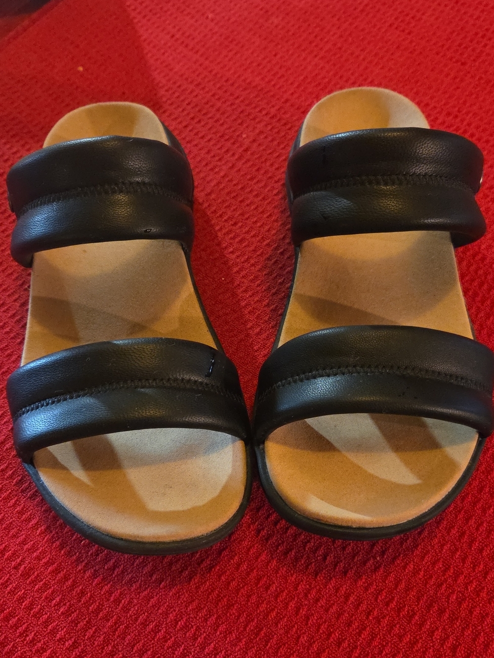 KURU CODA Mesa Black Double-Padded Slide Sandals with Tan Footbed